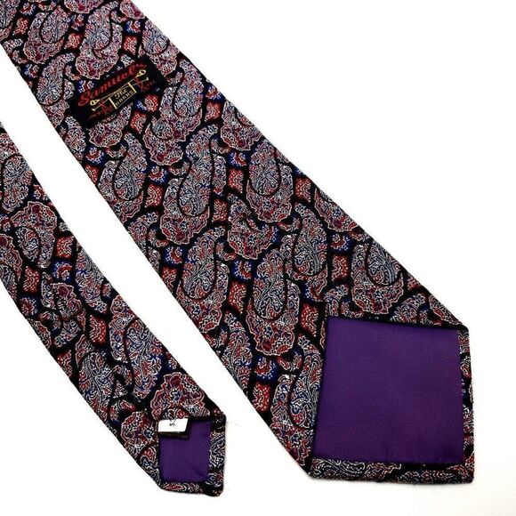 Cesarani Silk Tie‎ Black Red Paisley Woven - Picture 6 of 7